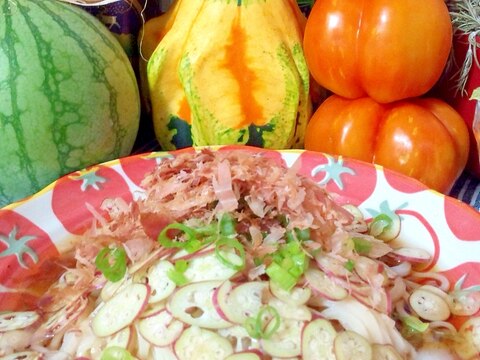 赤丸おくらの冷やしぶっかけうどん・冷凍稲庭で☆